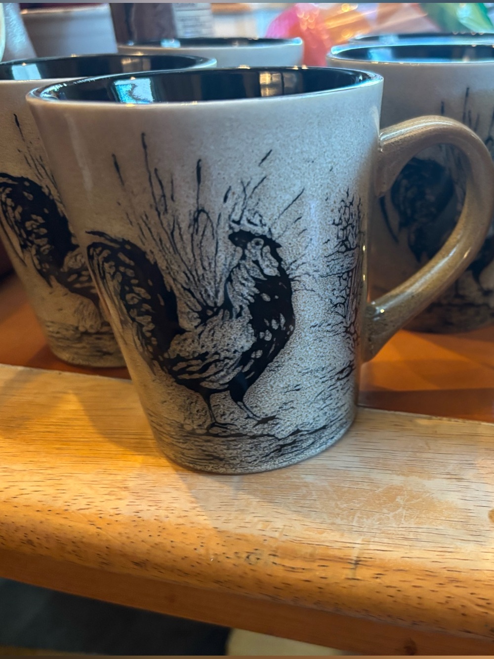 Pfaltzgraff Gray and Black Rooster Stoneware Mug set of 8 - Like NEW